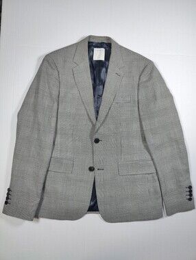 Sandro Paris Men's White Black Windowpane Glencheck Wool Blazer Sz EU 48 (US 38)